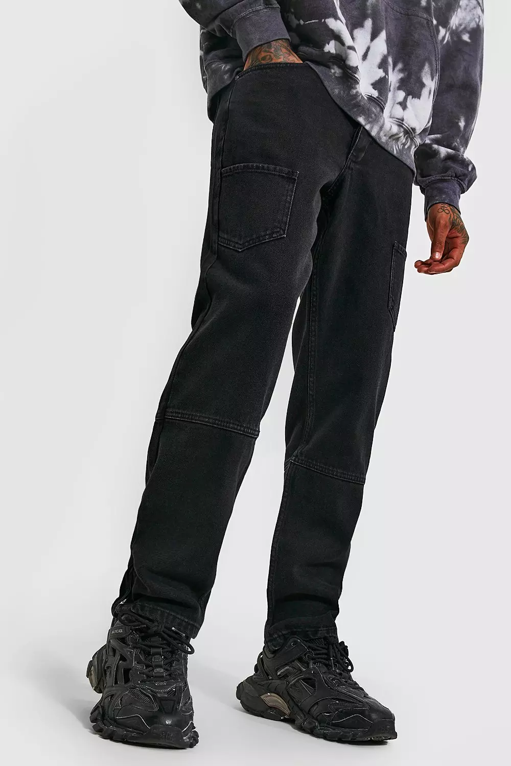 Relaxed Fit Rigid Zip Hem Cargo Jeans